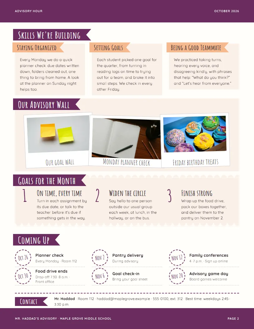 Advisory Hour newsletter template, page 2