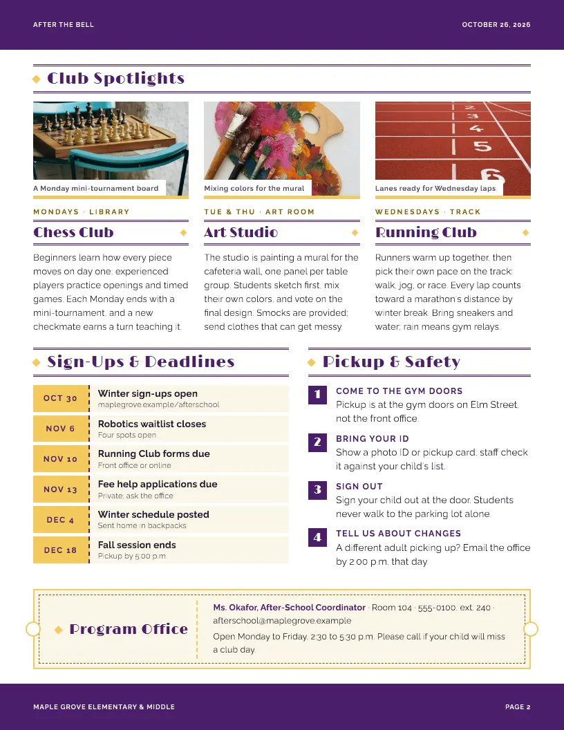 After the Bell newsletter template, page 2