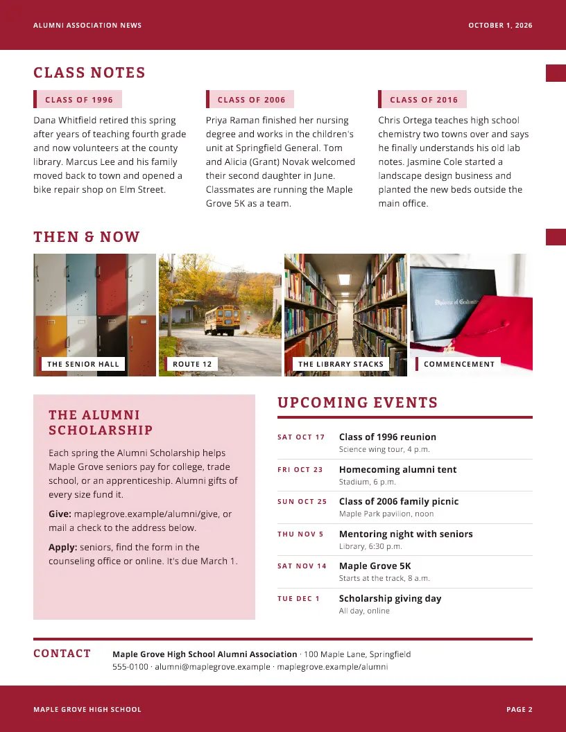 Alumni Association News newsletter template, page 2