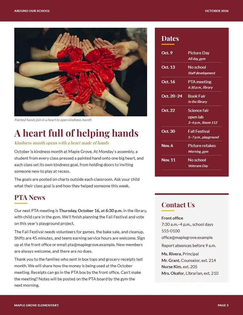 Around Our School newsletter template, page 2