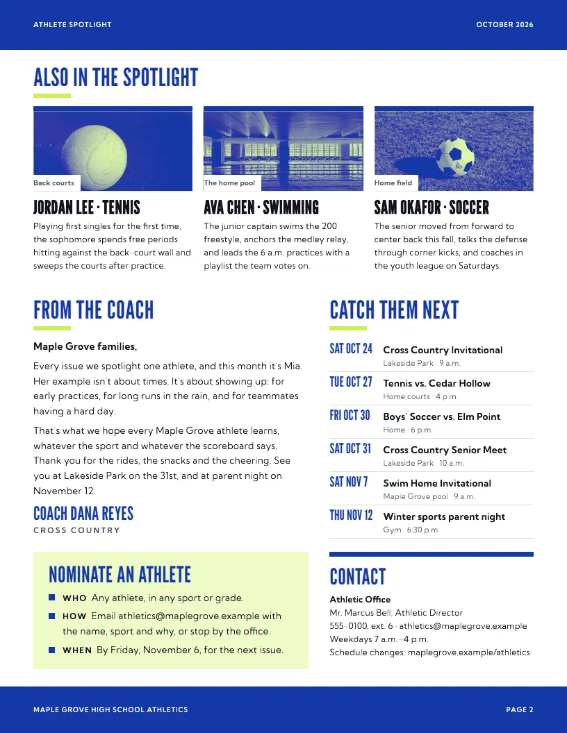 Athlete Spotlight newsletter template, page 2