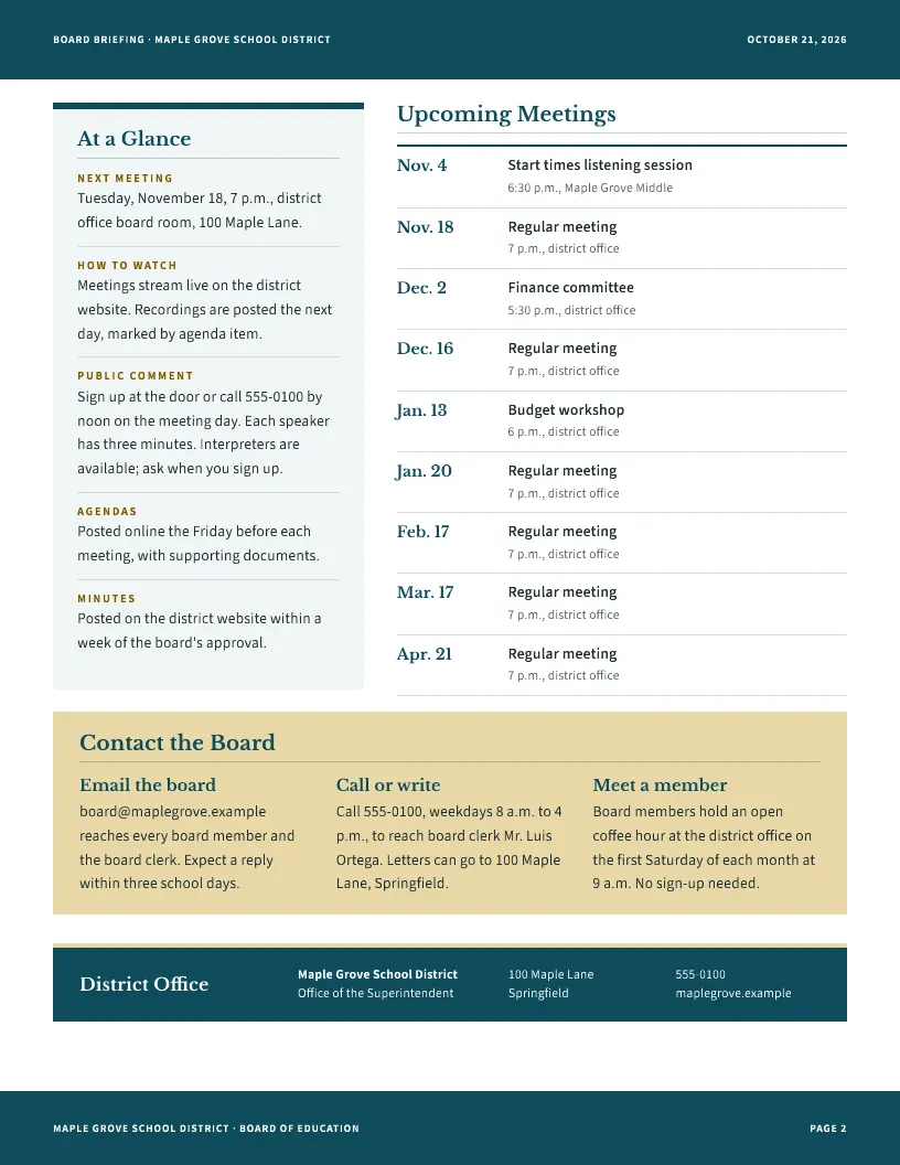 Board Briefing newsletter template, page 2