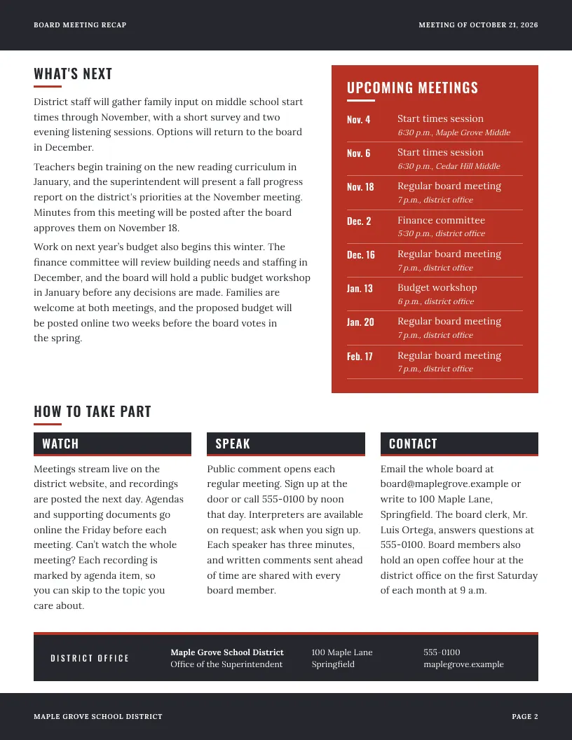 Board Meeting Recap newsletter template, page 2