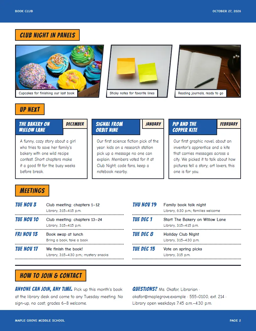 Book Club newsletter template, page 2
