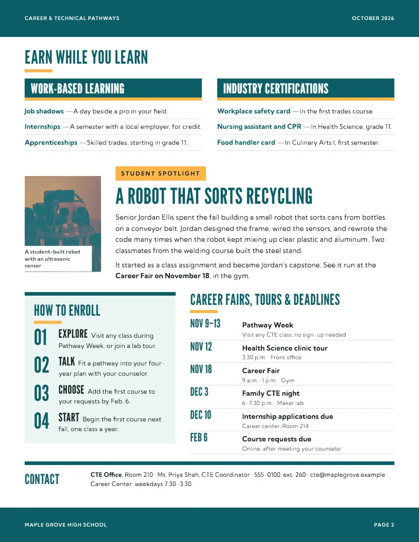 Career & Technical Pathways newsletter template, page 2