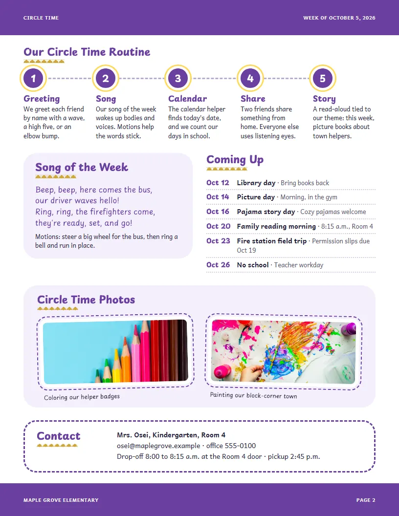 Circle Time newsletter template, page 2