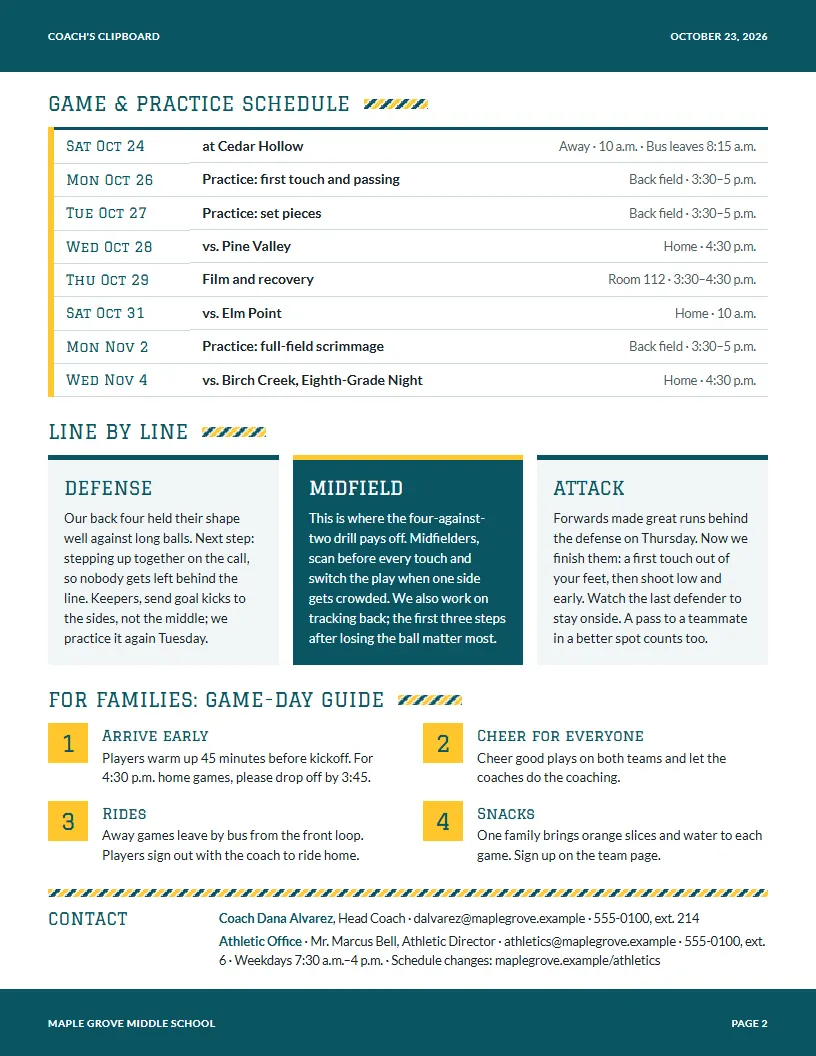 Coach's Clipboard newsletter template, page 2