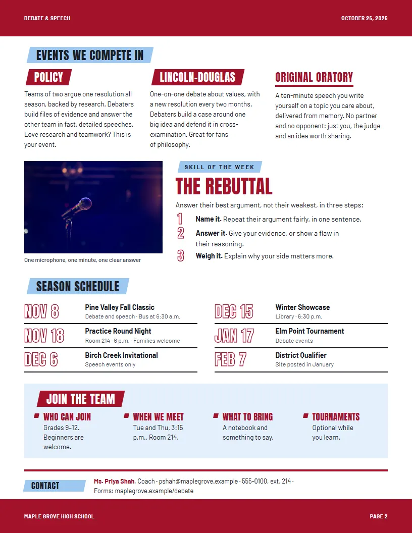 Debate & Speech newsletter template, page 2
