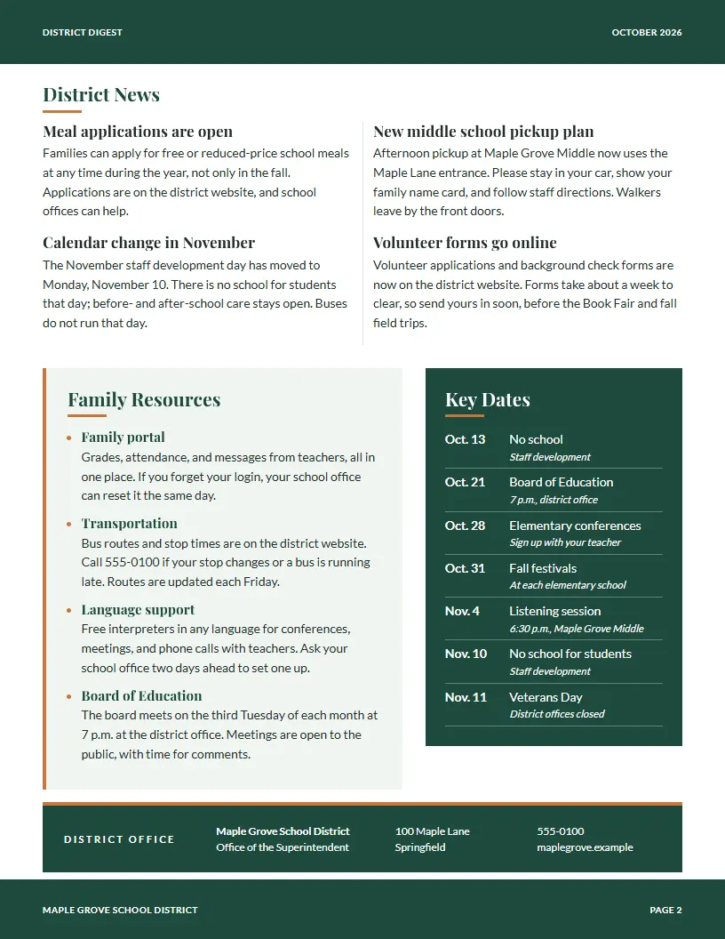 District Digest newsletter template, page 2