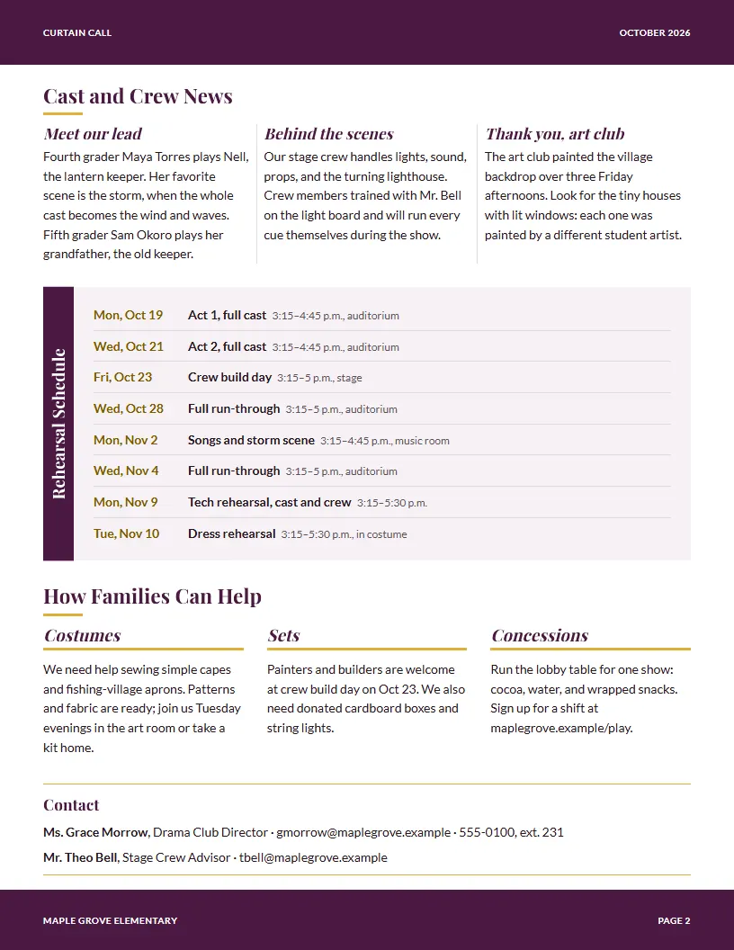 Drama & Theater newsletter template, page 2