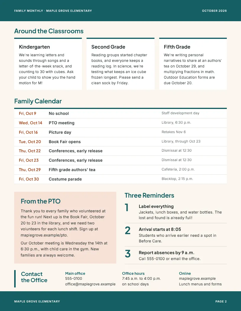 Family Monthly newsletter template, page 2