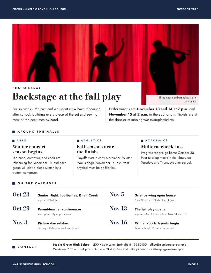 Focus newsletter template, page 2