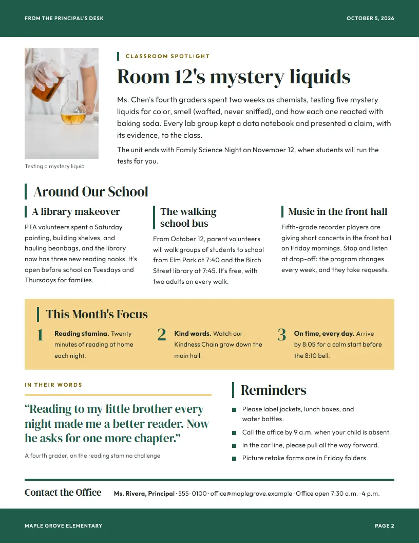 From the Principal's Desk newsletter template, page 2
