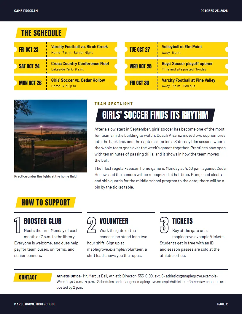 Game Program newsletter template, page 2