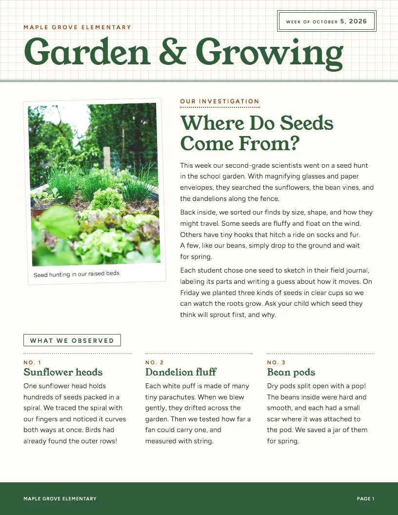 Garden & Growing newsletter template, first page