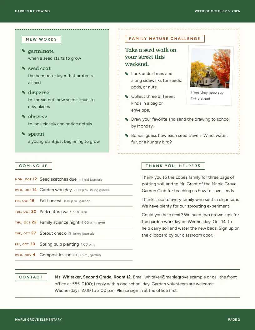 Garden & Growing newsletter template, page 2