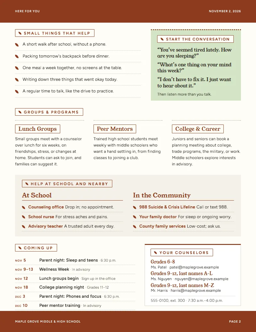 Here for You newsletter template, page 2