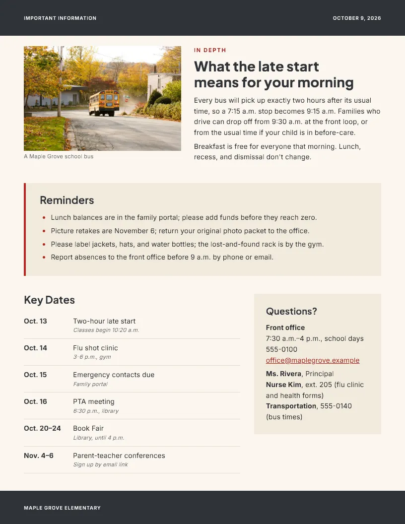 Important Information newsletter template, page 2