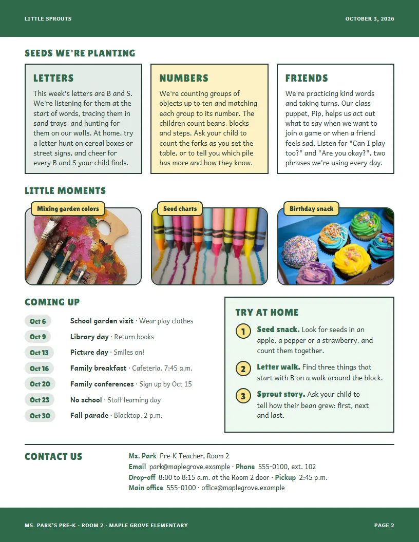 Little Sprouts newsletter template, page 2