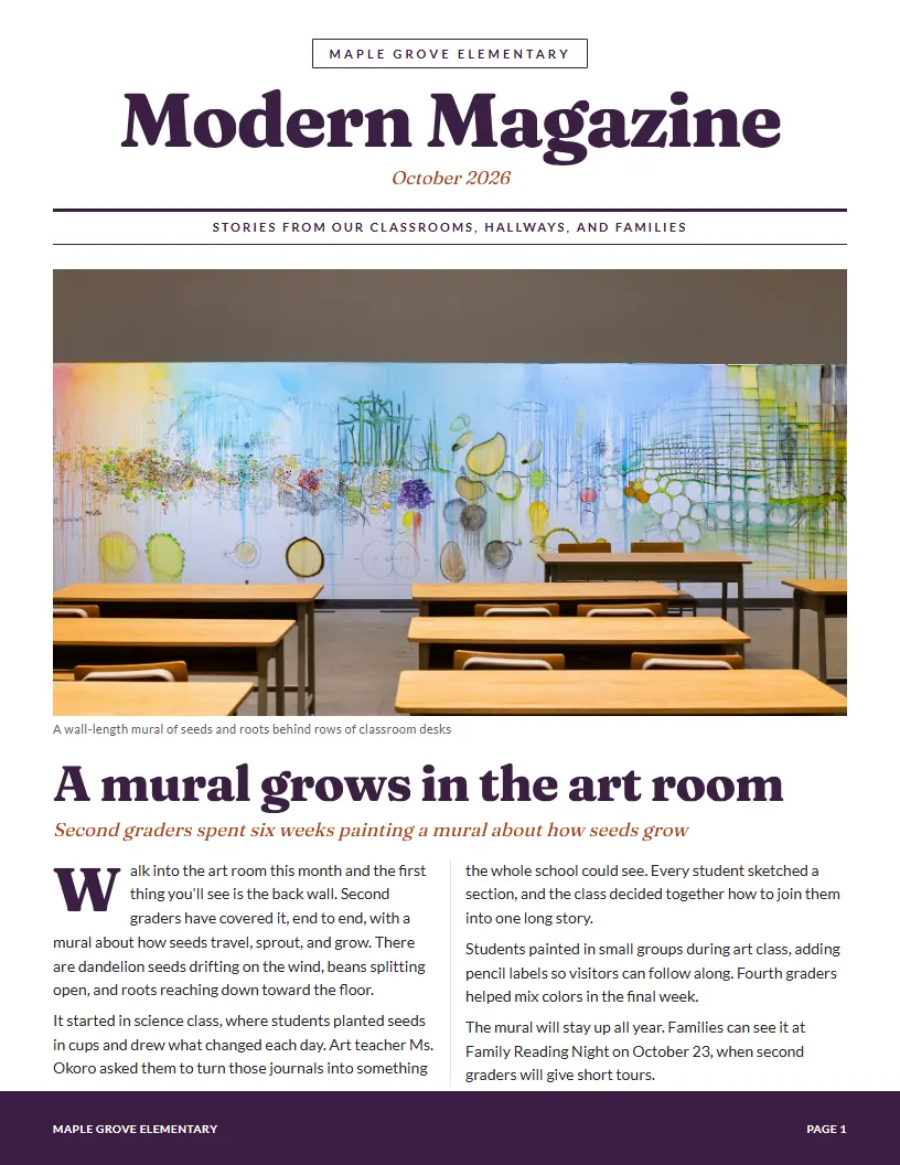 Modern Magazine newsletter template, first page