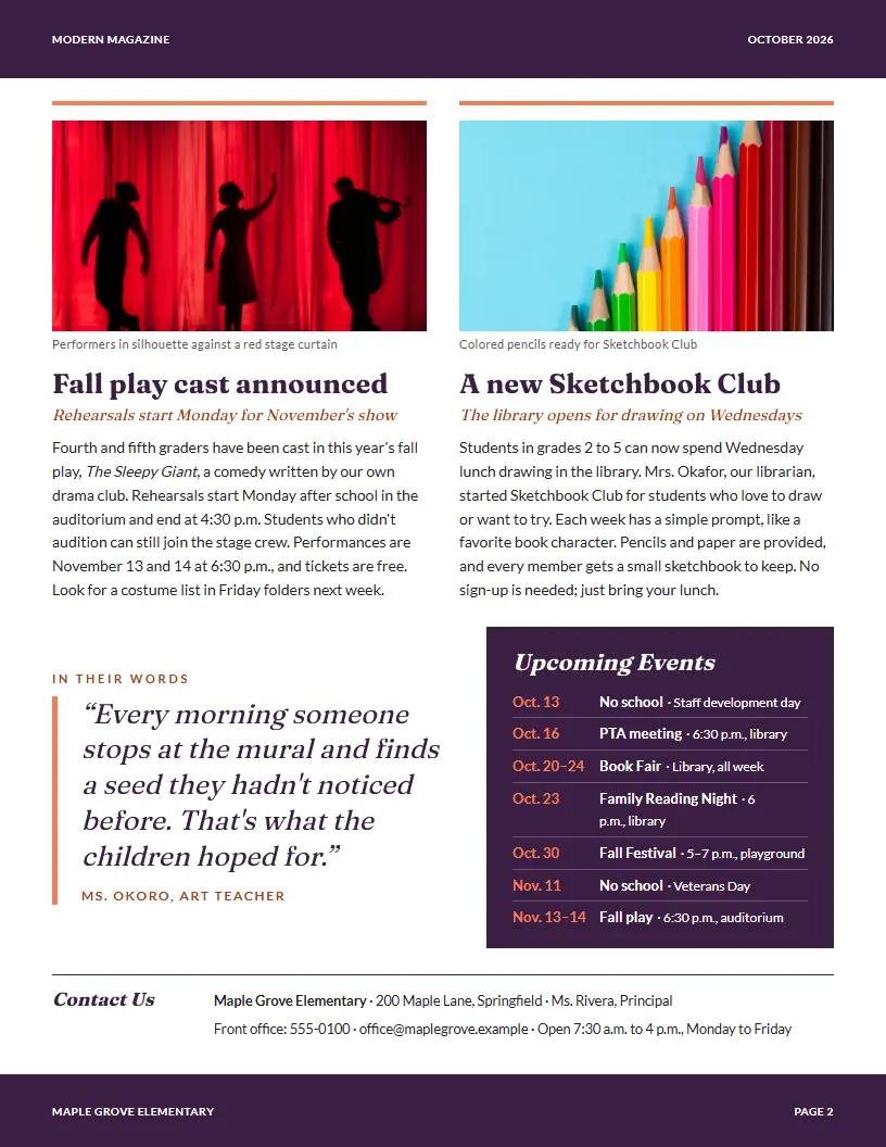 Modern Magazine newsletter template, page 2