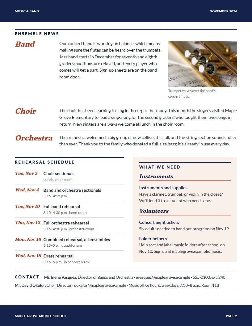 Music & Band newsletter template, page 2
