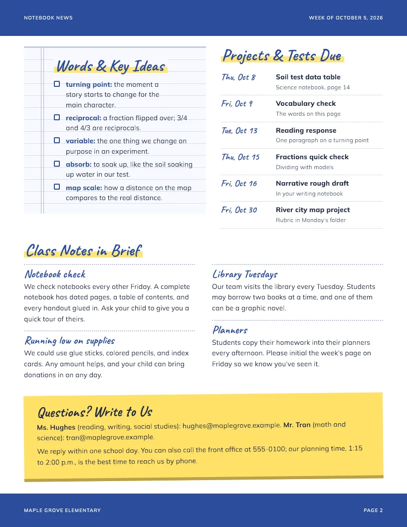 Notebook News newsletter template, page 2