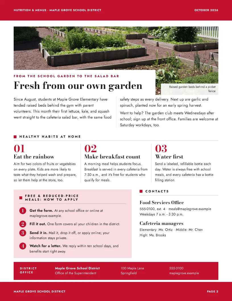 Nutrition & Menus newsletter template, page 2