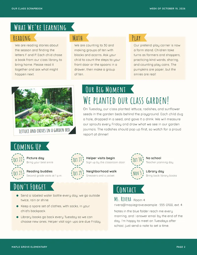 Our Class Scrapbook newsletter template, page 2