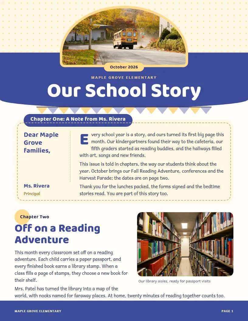 Sample Our School Story newsletter