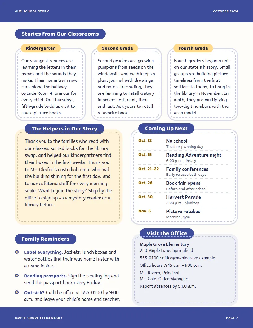 Our School Story newsletter template, page 2
