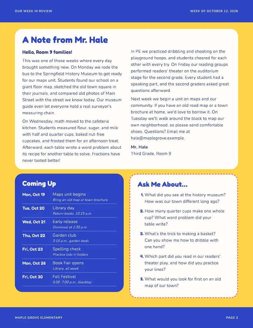 Our Week in Review newsletter template, page 2