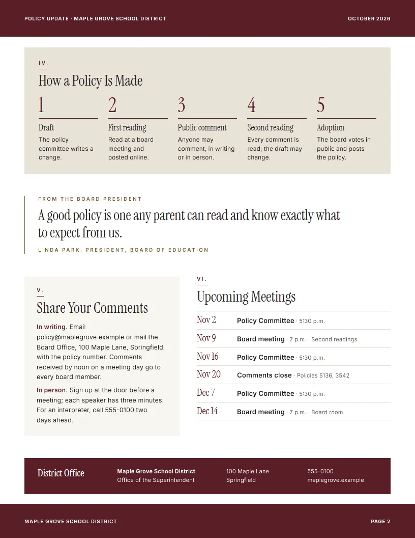 Policy Update newsletter template, page 2