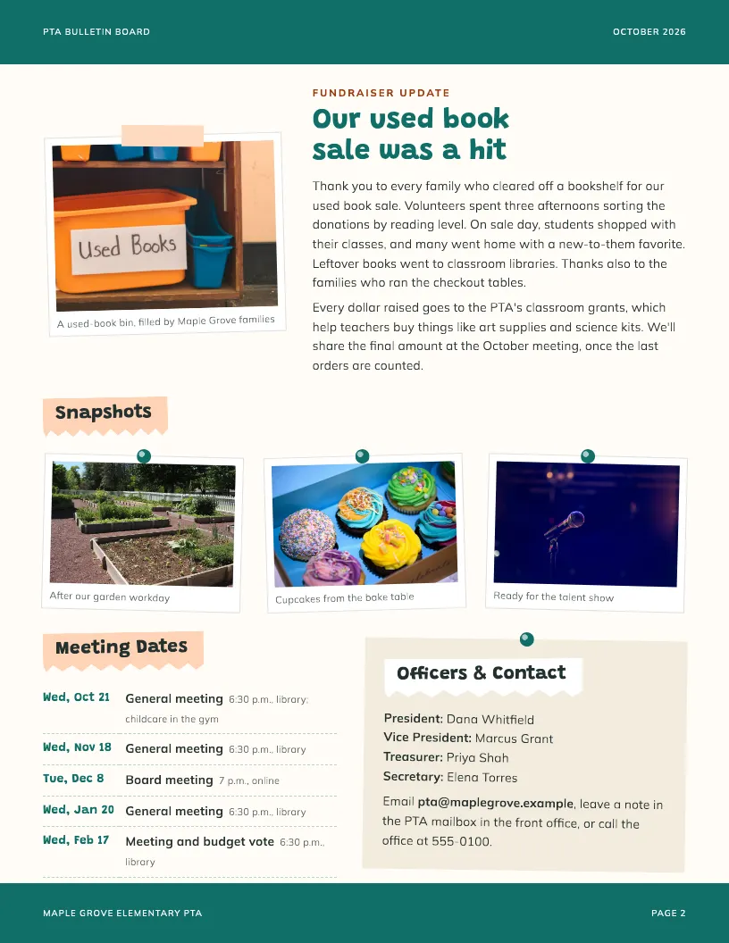 PTA Bulletin Board newsletter template, page 2
