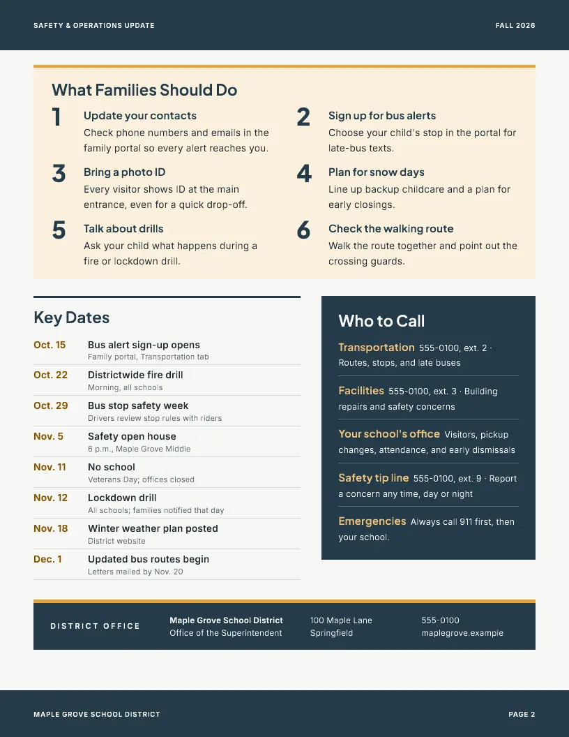 Safety & Operations Update newsletter template, page 2
