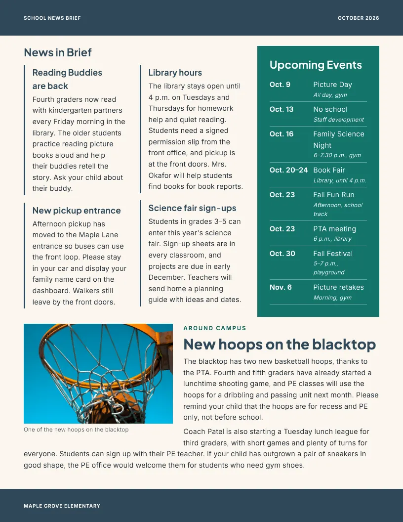 School News Brief newsletter template, page 2