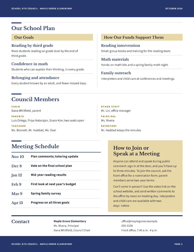 School Site Council newsletter template, page 2