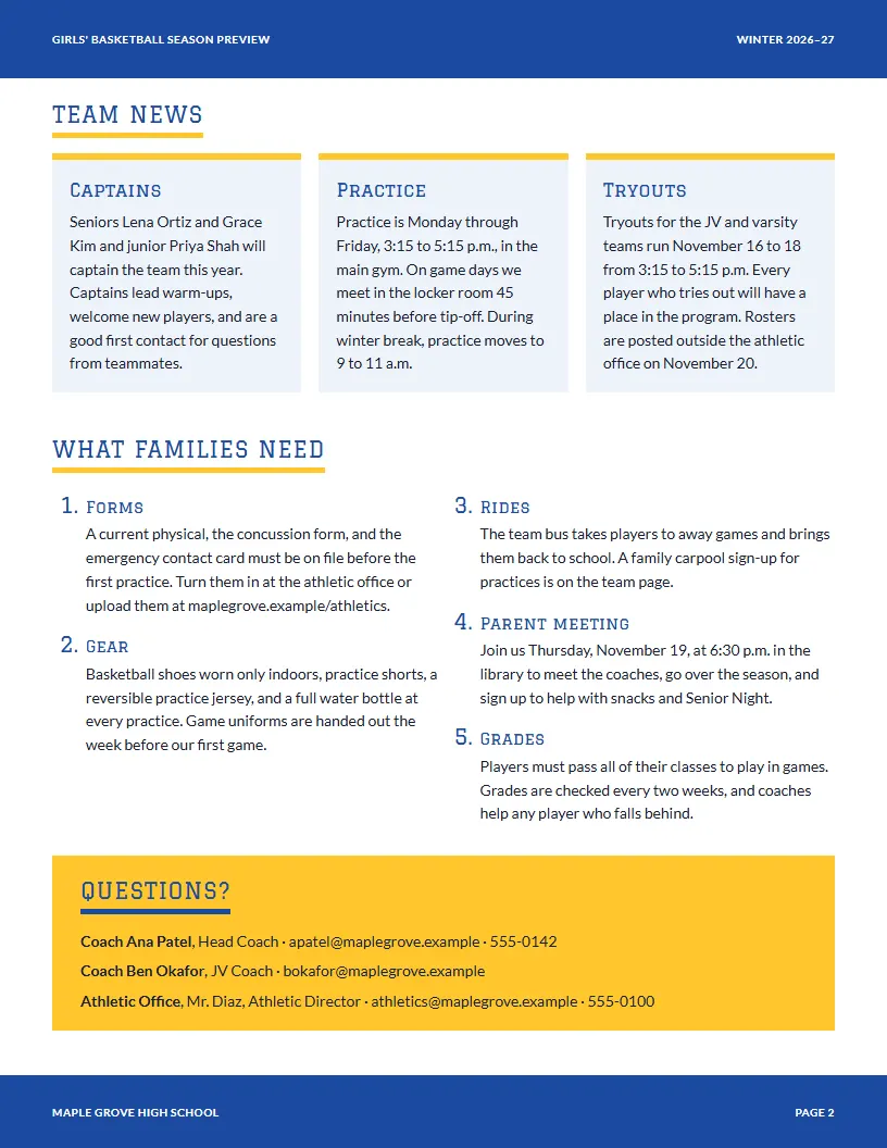 Season Preview newsletter template, page 2
