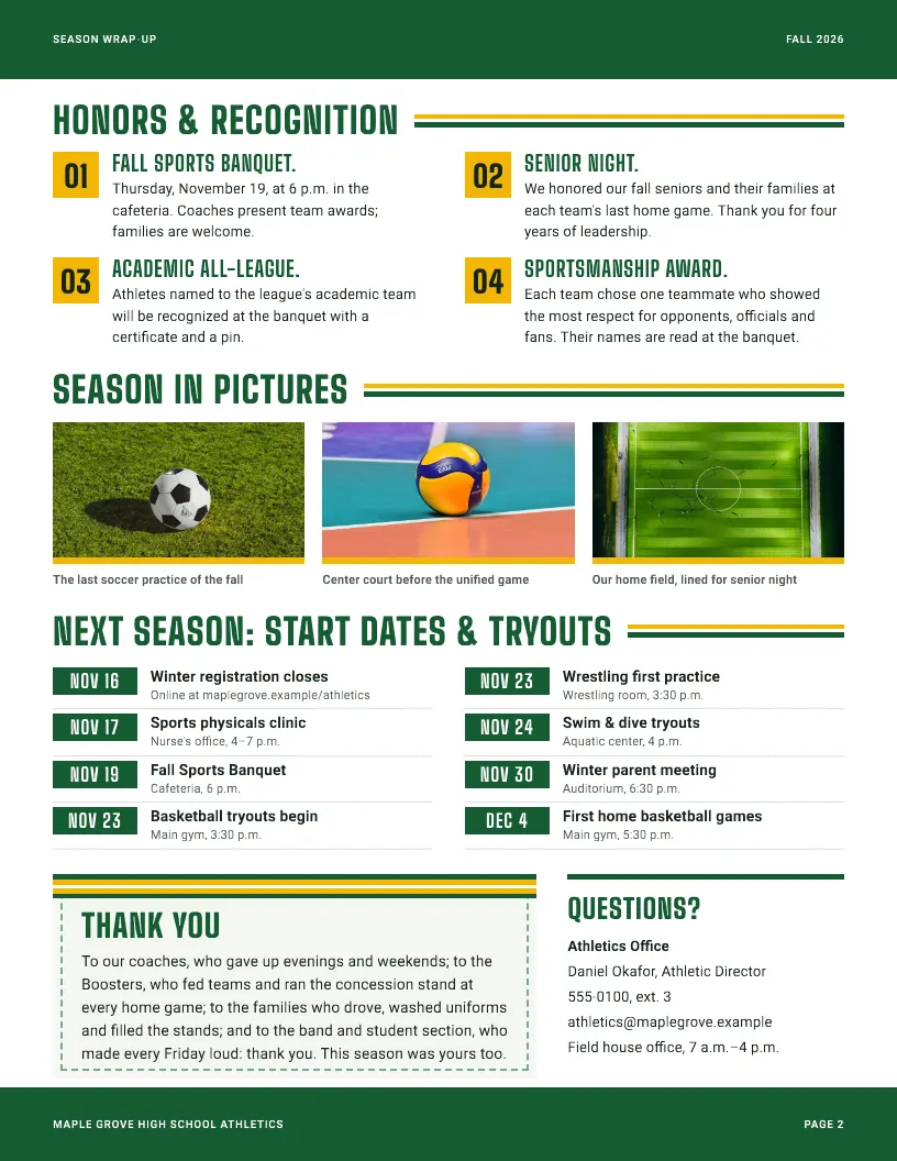 Season Wrap-Up newsletter template, page 2
