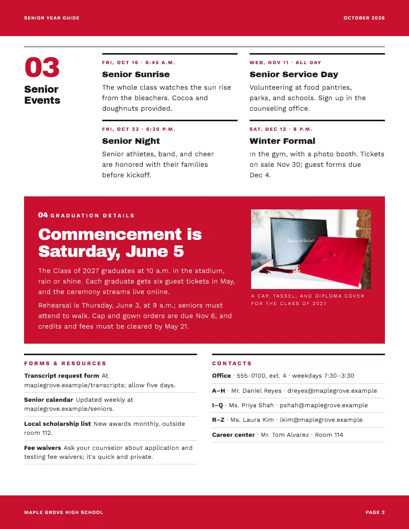 Senior Year Guide newsletter template, page 2
