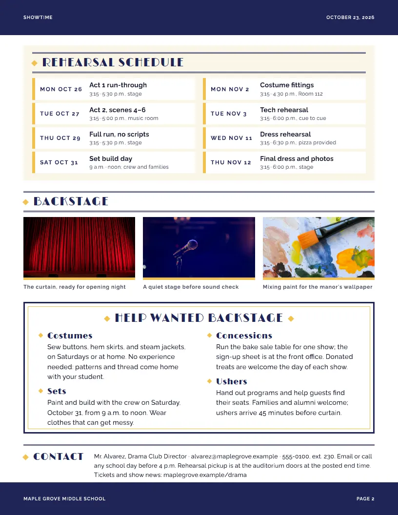 Showtime newsletter template, page 2