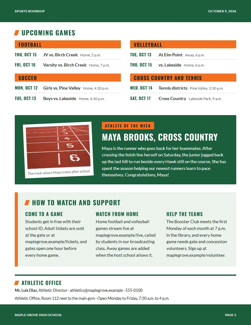 Sports Roundup newsletter template, page 2
