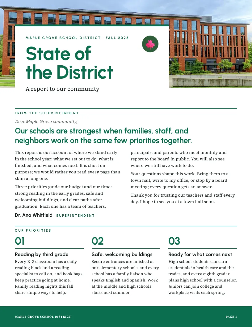 Sample State of the District newsletter
