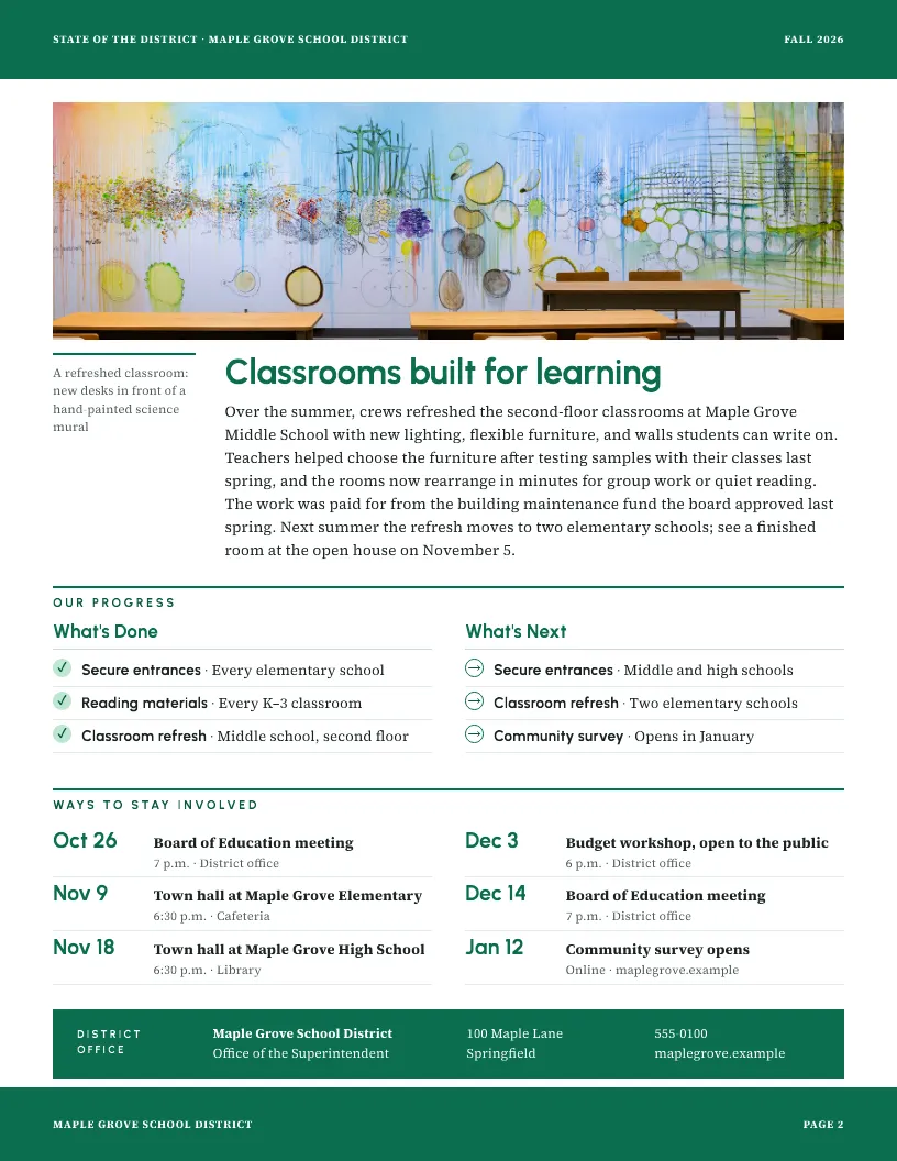 State of the District newsletter template, page 2