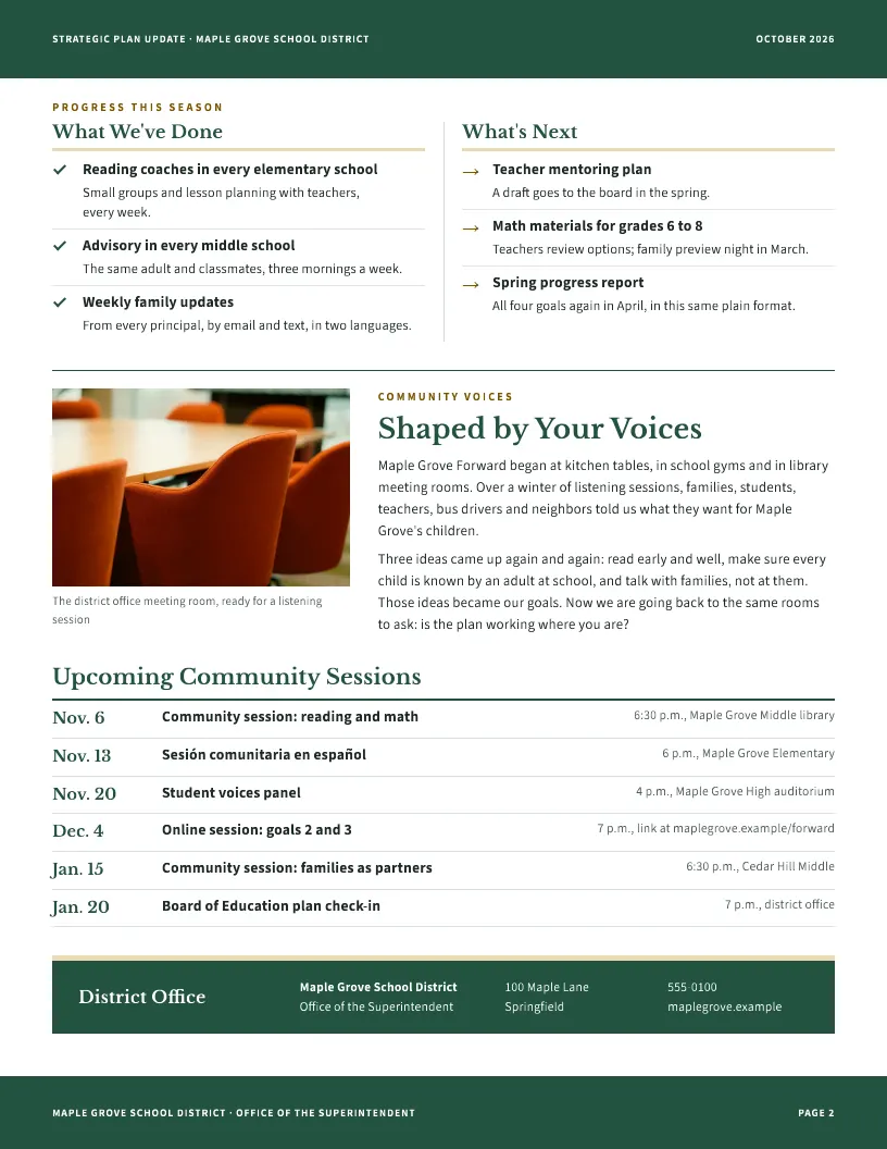 Strategic Plan Update newsletter template, page 2