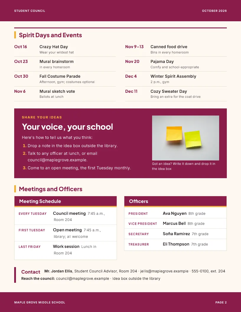 Student Council newsletter template, page 2