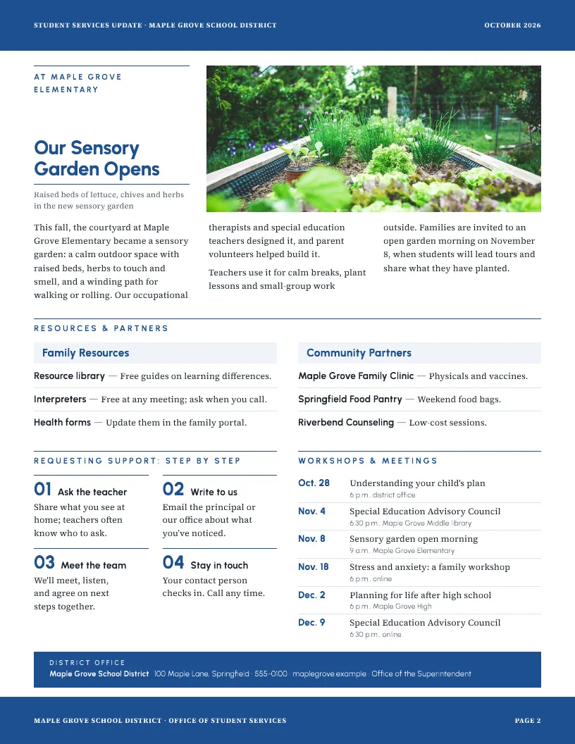 Student Services Update newsletter template, page 2