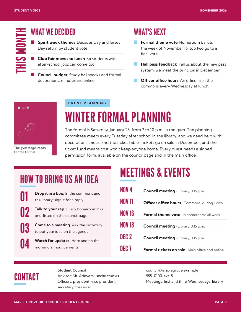 Student Voice newsletter template, page 2