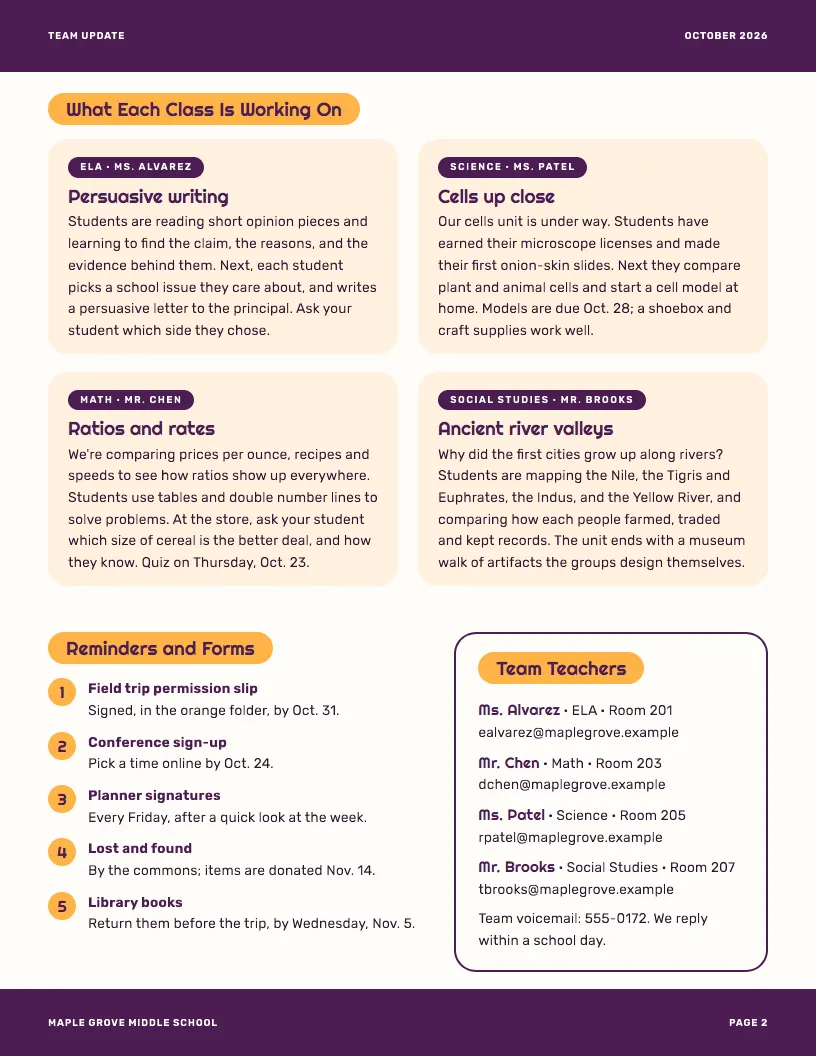Team Update newsletter template, page 2