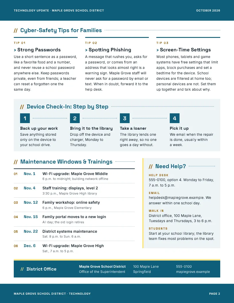 Technology Update newsletter template, page 2